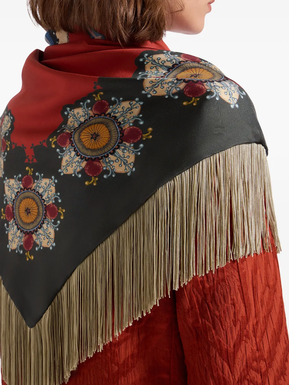 La DoubleJ floral-print fringed scarf Rood