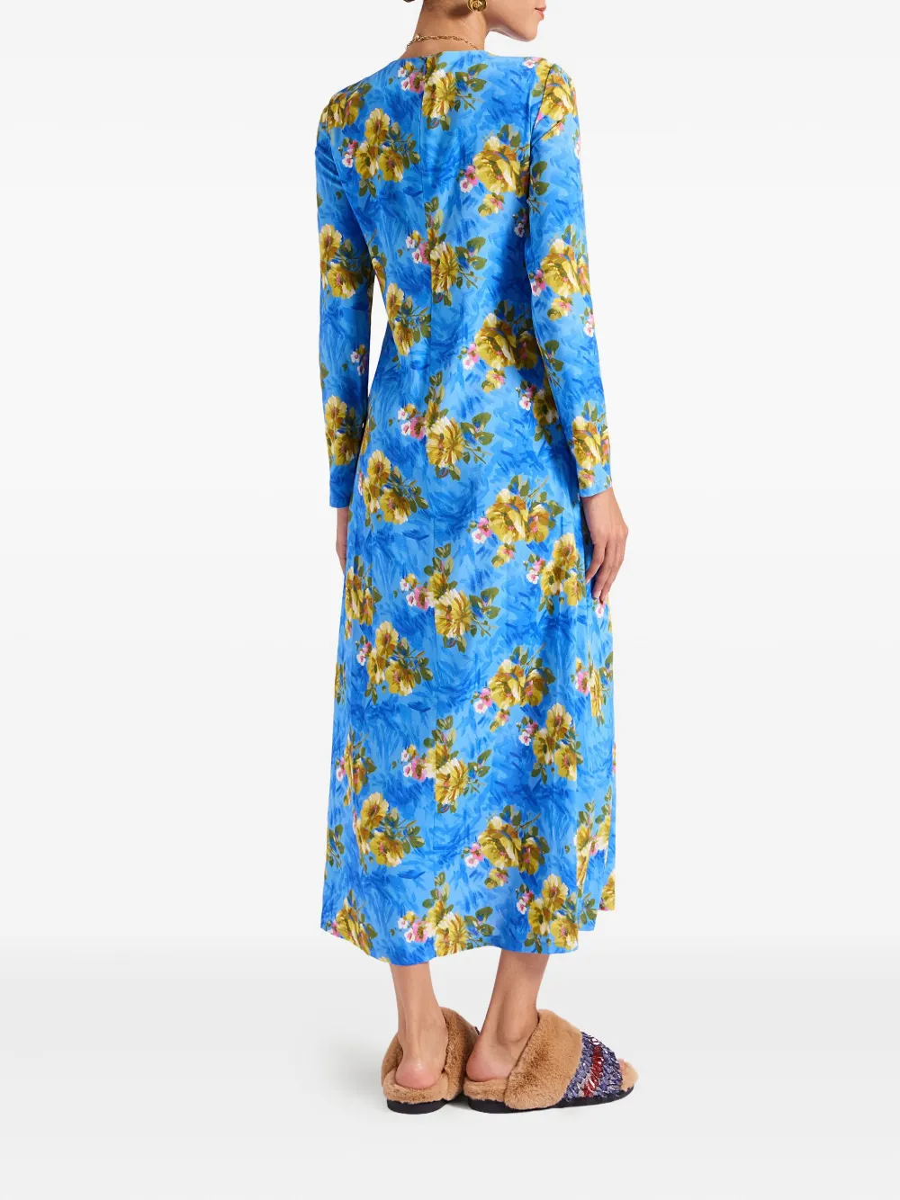 La DoubleJ Maxi-jurk met bloemenprint en lange mouwen Blauw