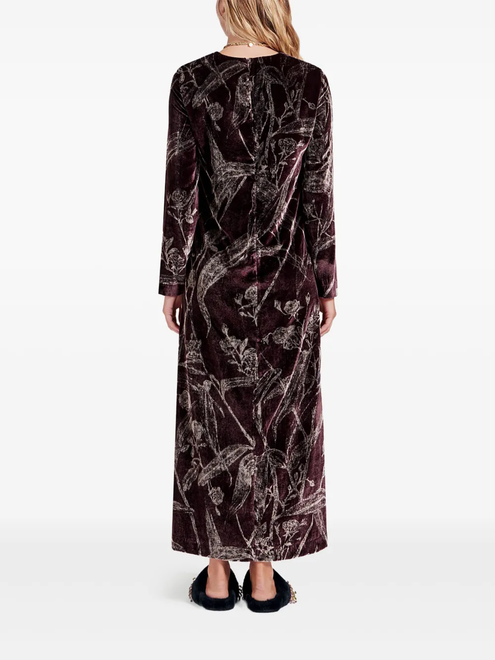 La DoubleJ Maxi-jurk met bamboe print en lange mouwen Rood