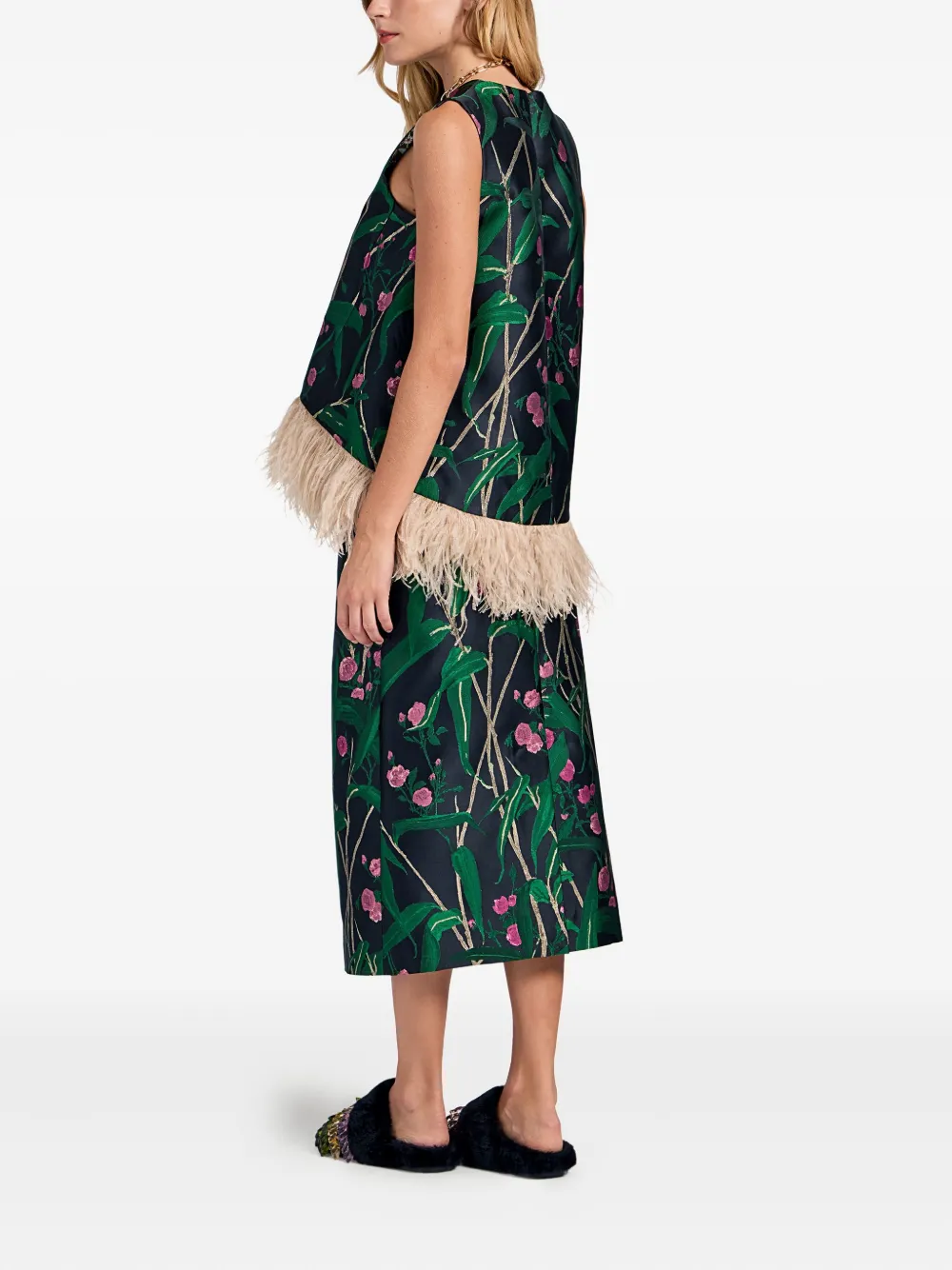 La DoubleJ Rok met bloemenjacquard Groen