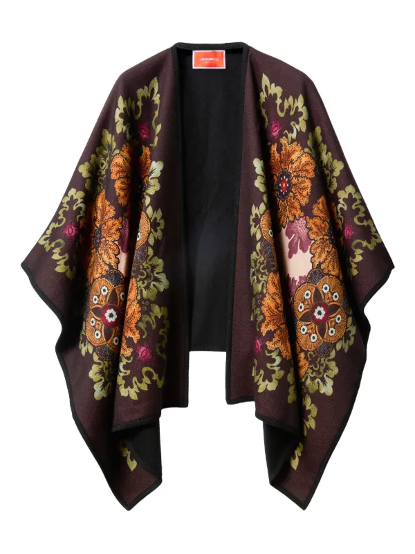 La DoubleJ Floral-patterned Wool Cape in Red