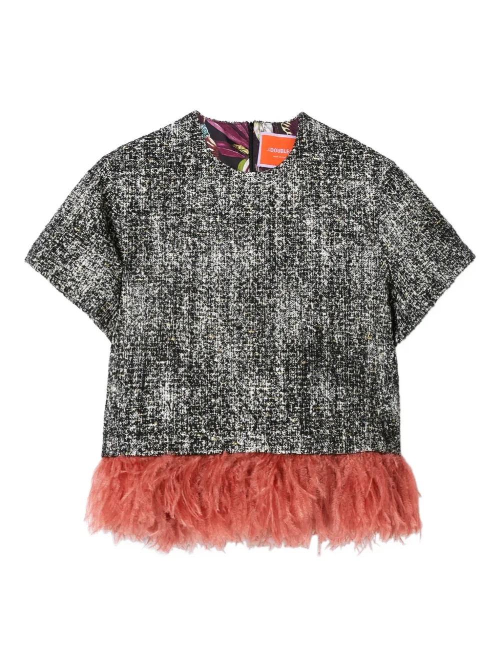 La DoubleJ feather-trim tweed T-shirt | Black | Image 1