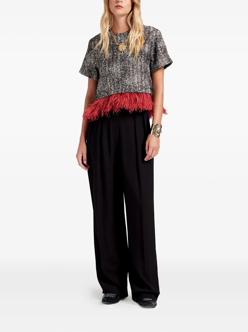 La DoubleJ feather-trim tweed T-shirt | T-Shirts & Jersey Shirts | Image 2