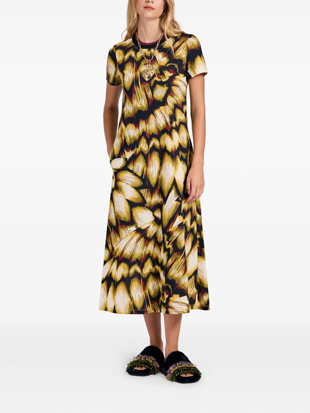 La DoubleJ Midi-jurk met korte mouwen en print - Zwart