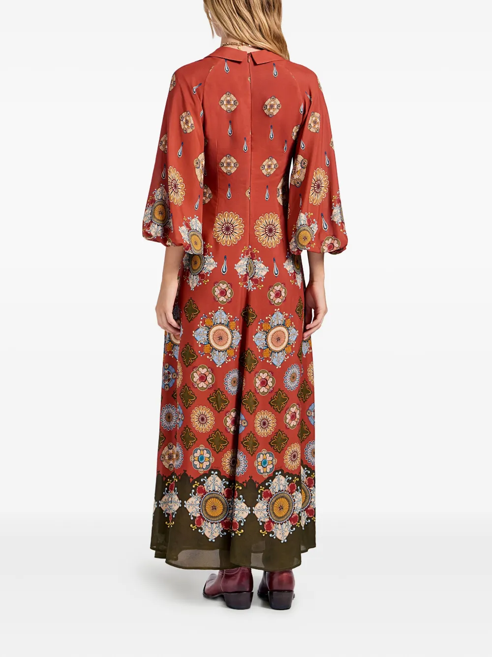La Doublej Diva Puff-sleeve Midi Dress In Orange