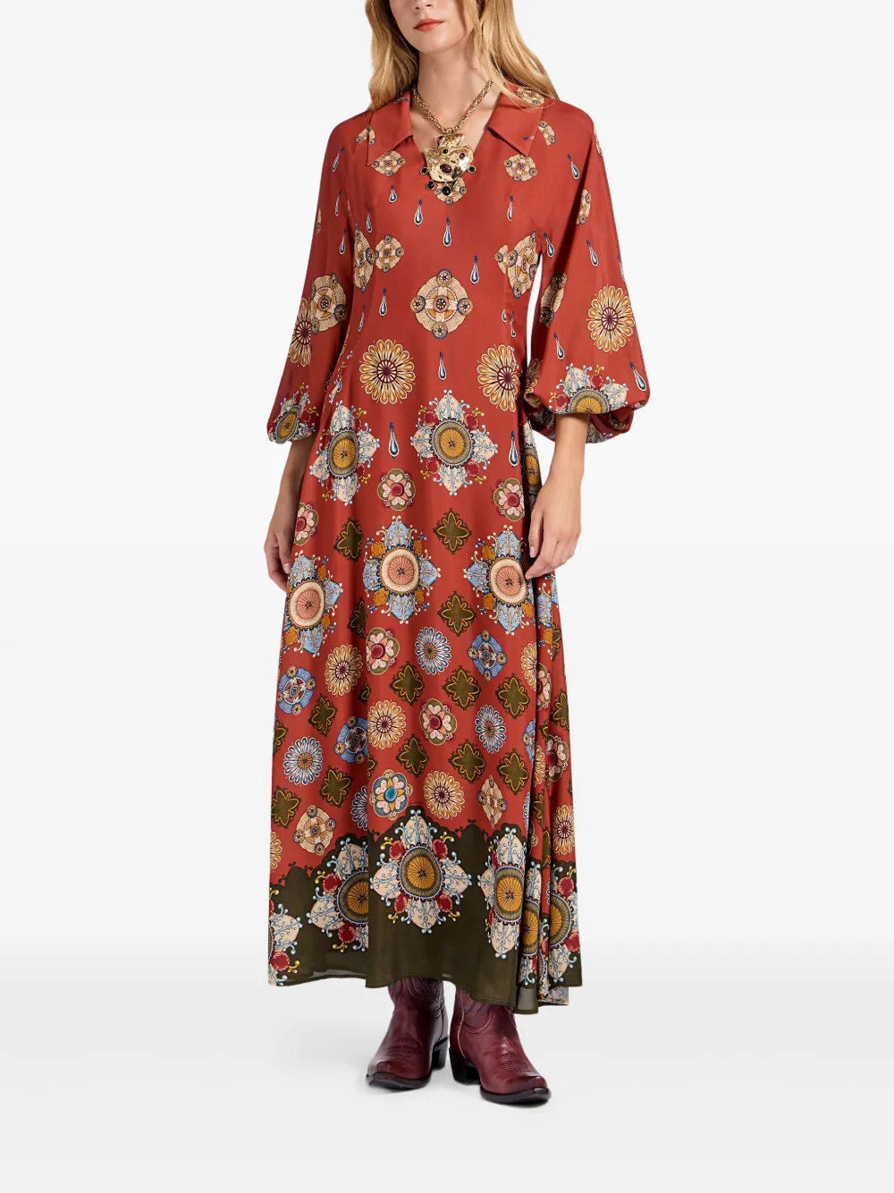 La DoubleJ Diva puff-sleeve midi dress - Rood