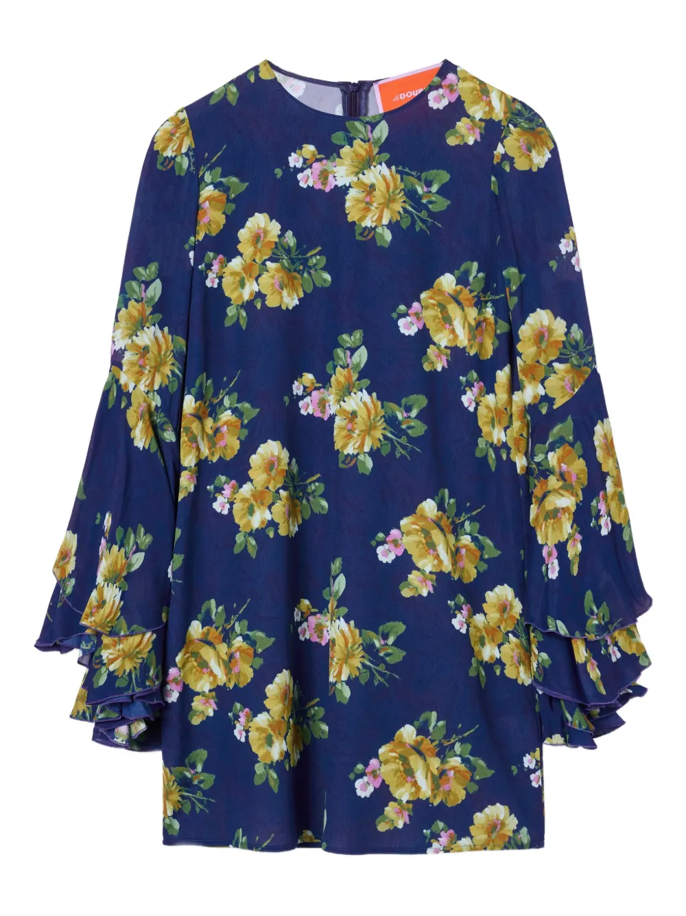 La DoubleJ Mini-jurk met bloemenprint en klokmouwen Blauw