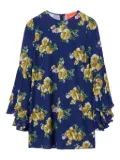 La DoubleJ floral bell-sleeve mini dress - Blue