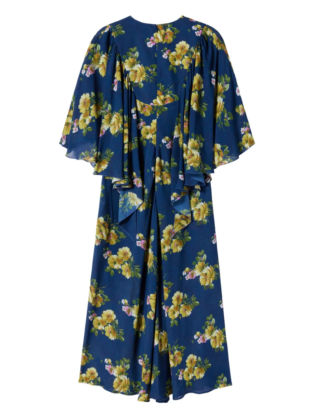 La DoubleJ Maxi-jurk met bloemenprint en capemouwen Blauw