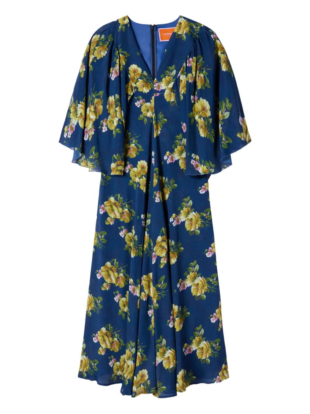 La DoubleJ Maxi-jurk met bloemenprint en capemouwen Blauw