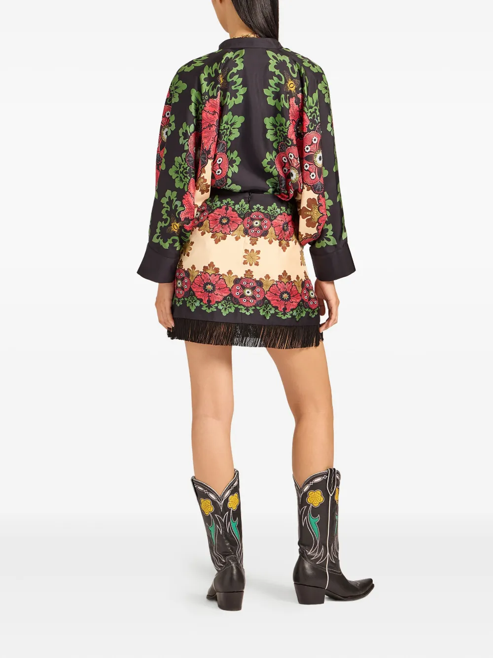 La DoubleJ Rok met bloemenprint en franje Zwart