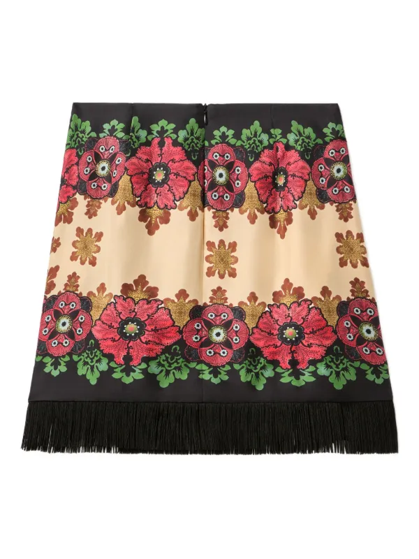 La DoubleJ Floral-print Fringed Skirt in Black
