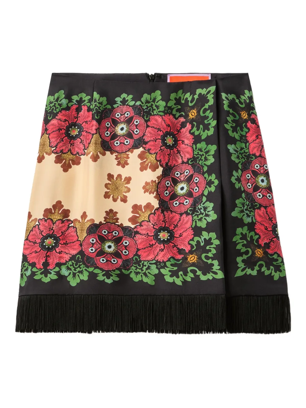 La DoubleJ Rok met bloemenprint en franje Zwart