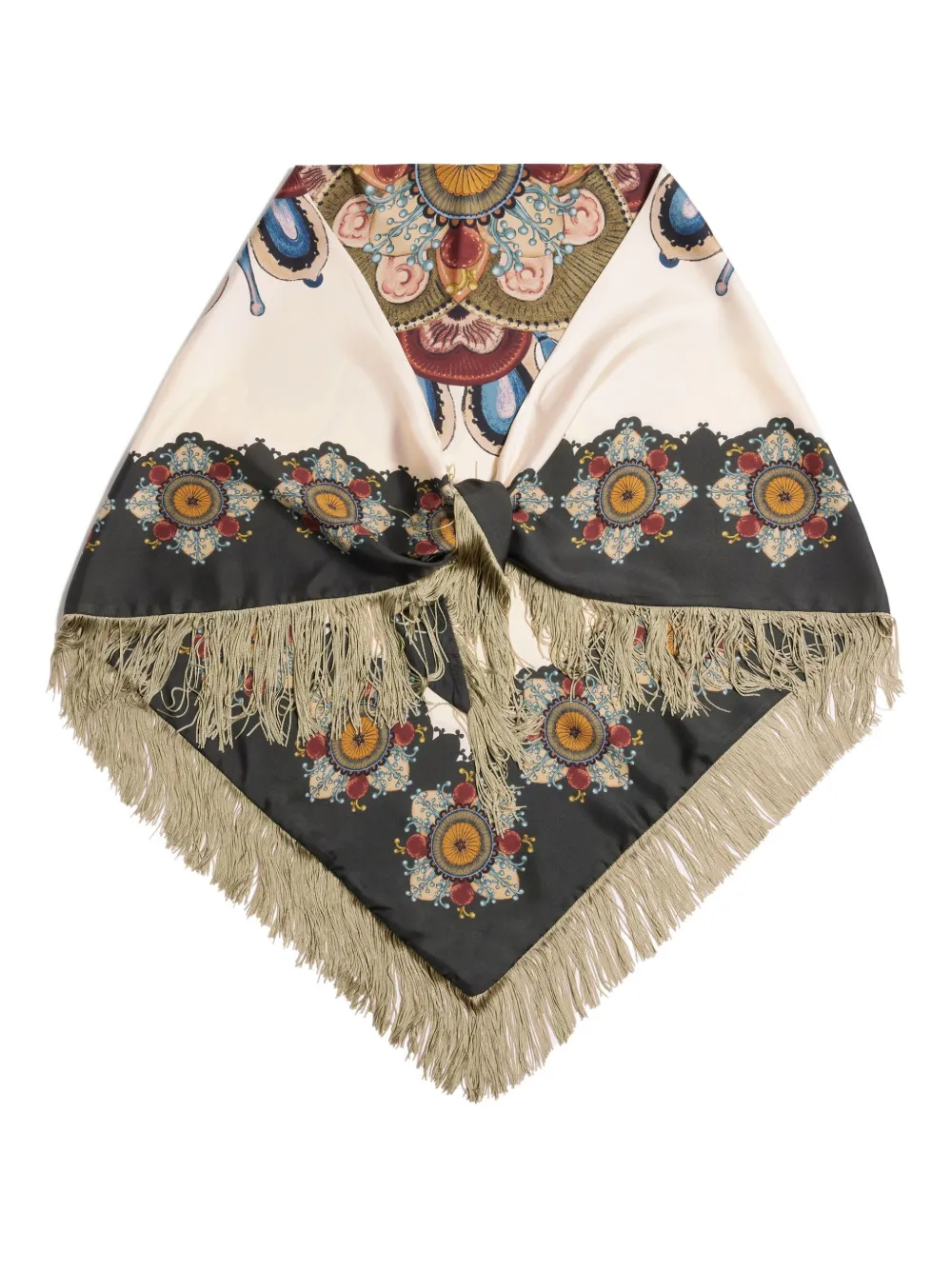 La DoubleJ floral-print fringed scarf - Groen