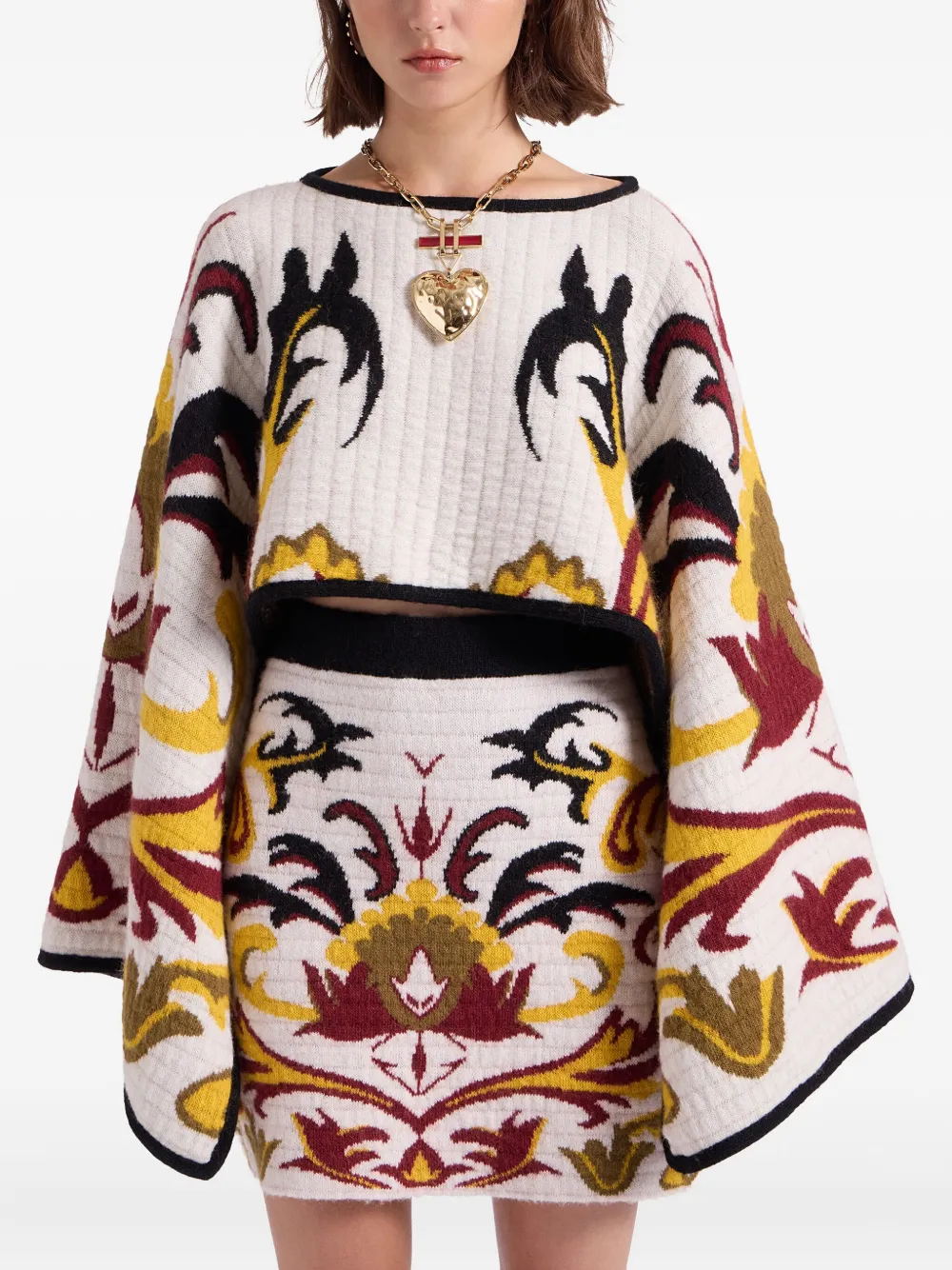 La Doublej Floral-patterned Wide-sleeve Stole In Multi