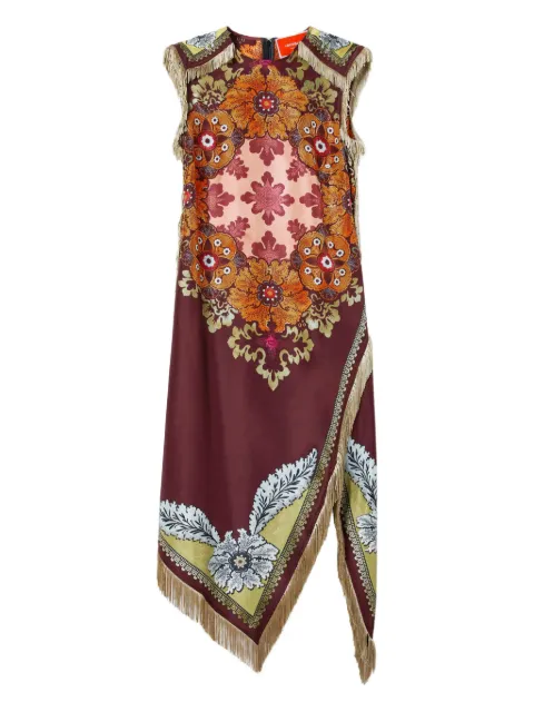 La DoubleJ floral-print fringe asymmetric day dress