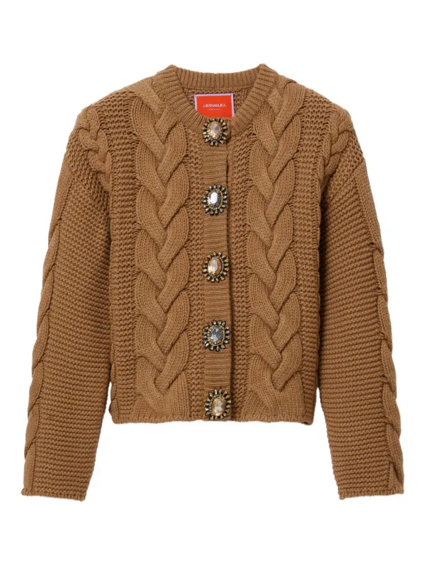 La DoubleJ Crystal-embellished Cable-knit Cardigan in Brown