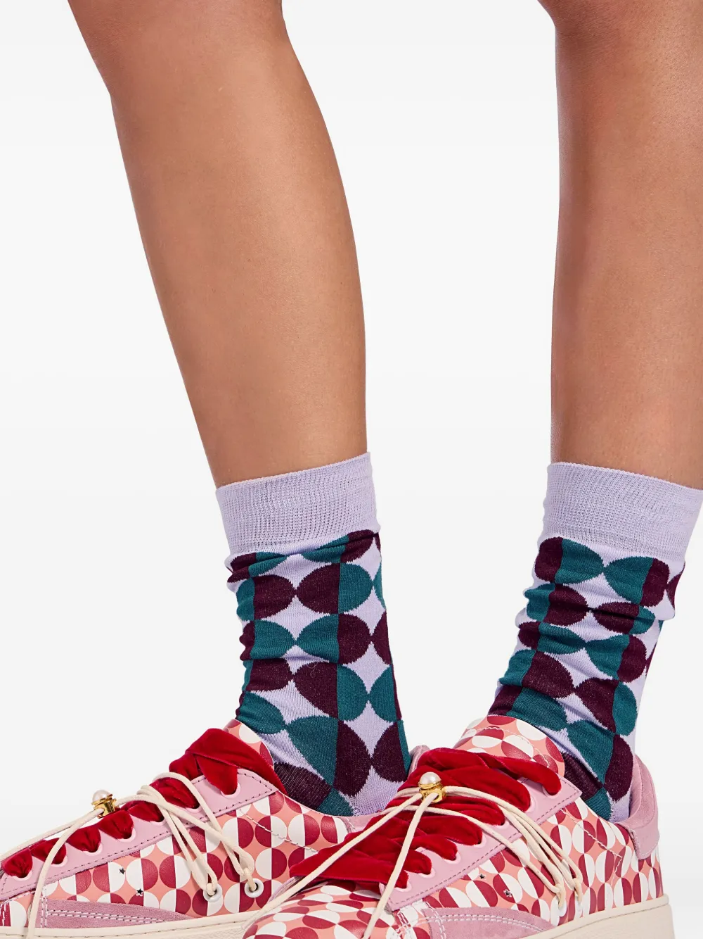 La Doublej Geometric-pattern Cotton-blend Socks In Purple