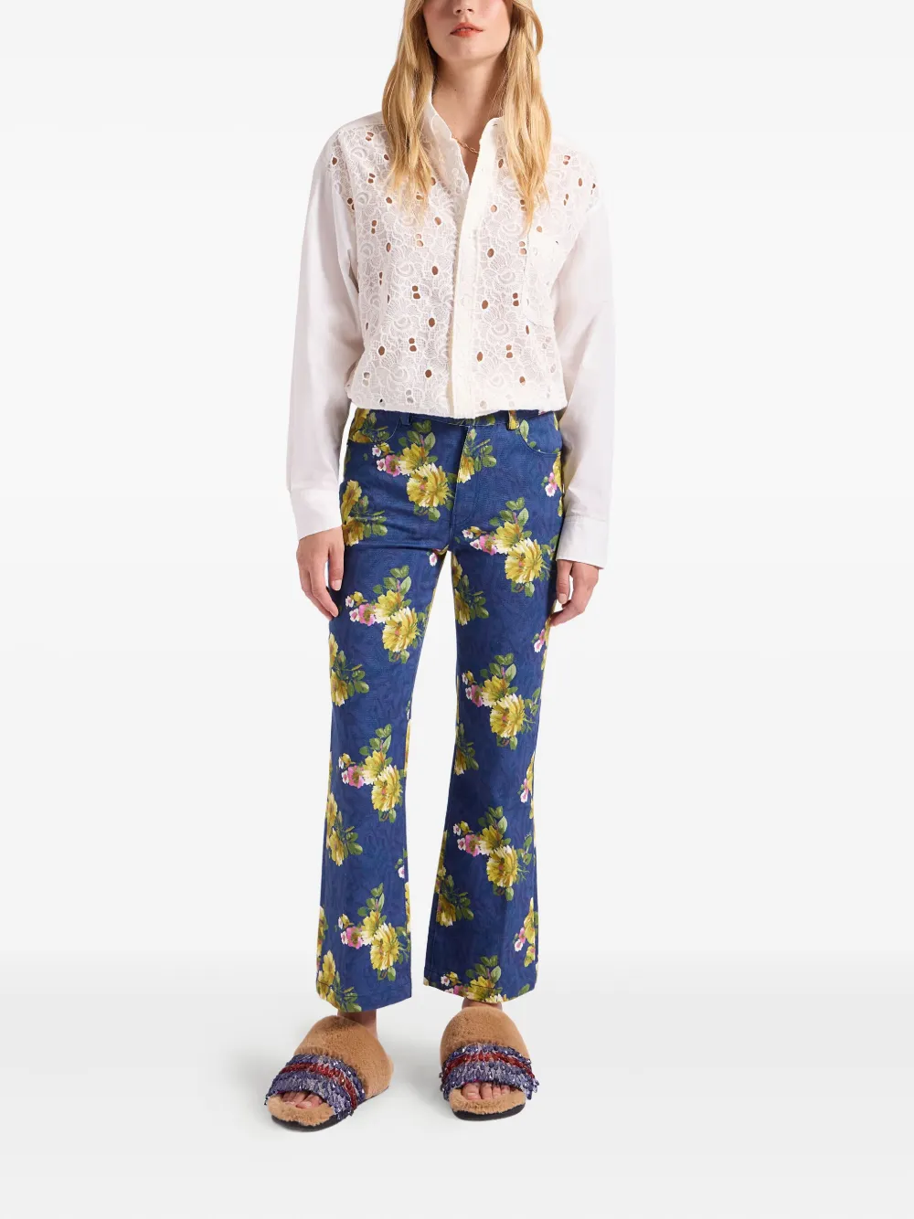 La DoubleJ Jeans met bloemenprint Blauw
