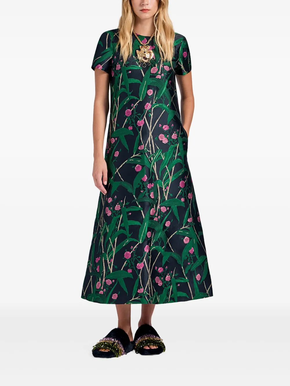 La DoubleJ Midi-jurk met bloemen - Zwart