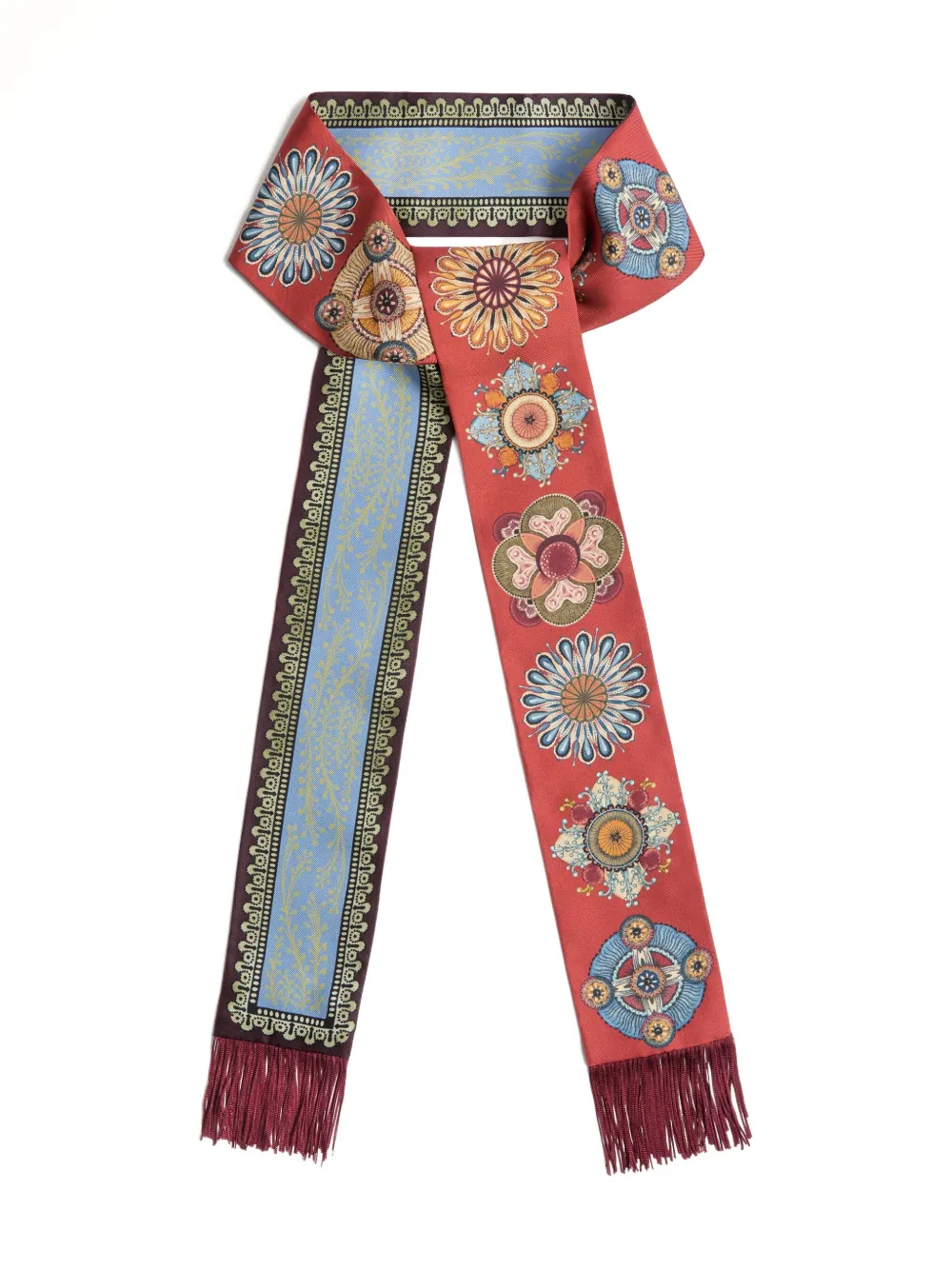 floral-pattern fringed scarf