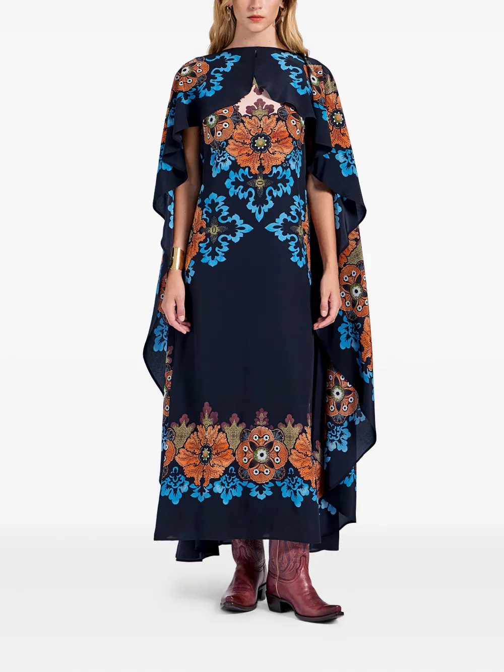 La DoubleJ Midi-jurk met bloemenprint - Zwart