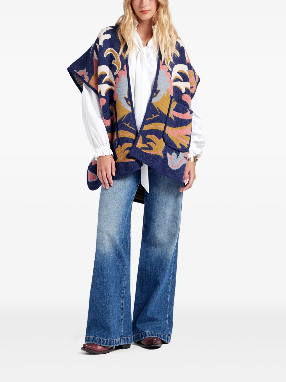 La Doublej Tie-detail Printed Cape In Blue
