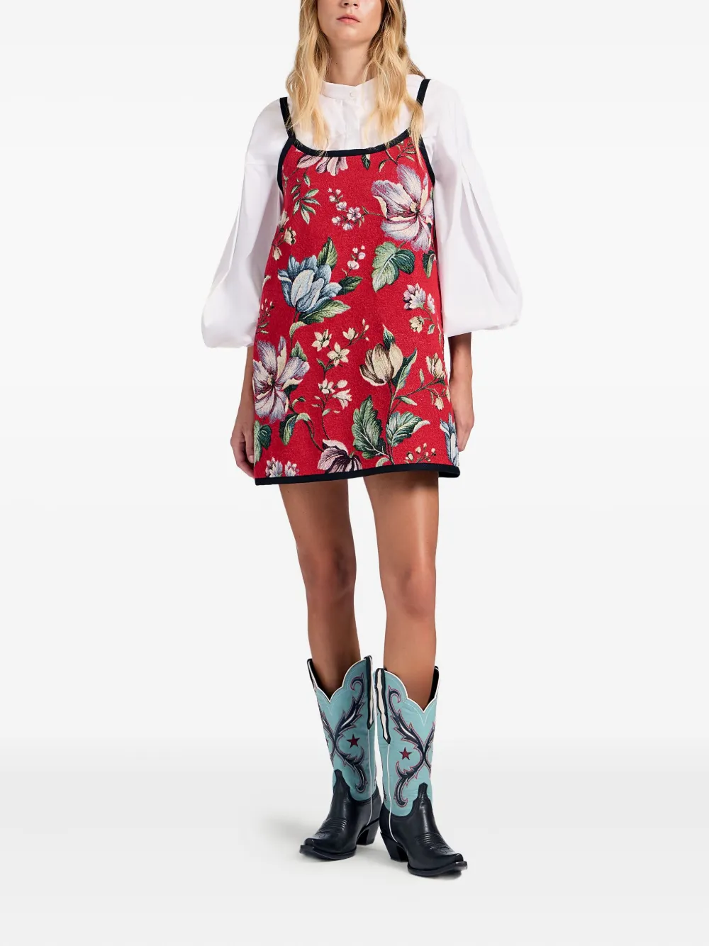 La Doublej Floral Jacquard Slip Dress In Red