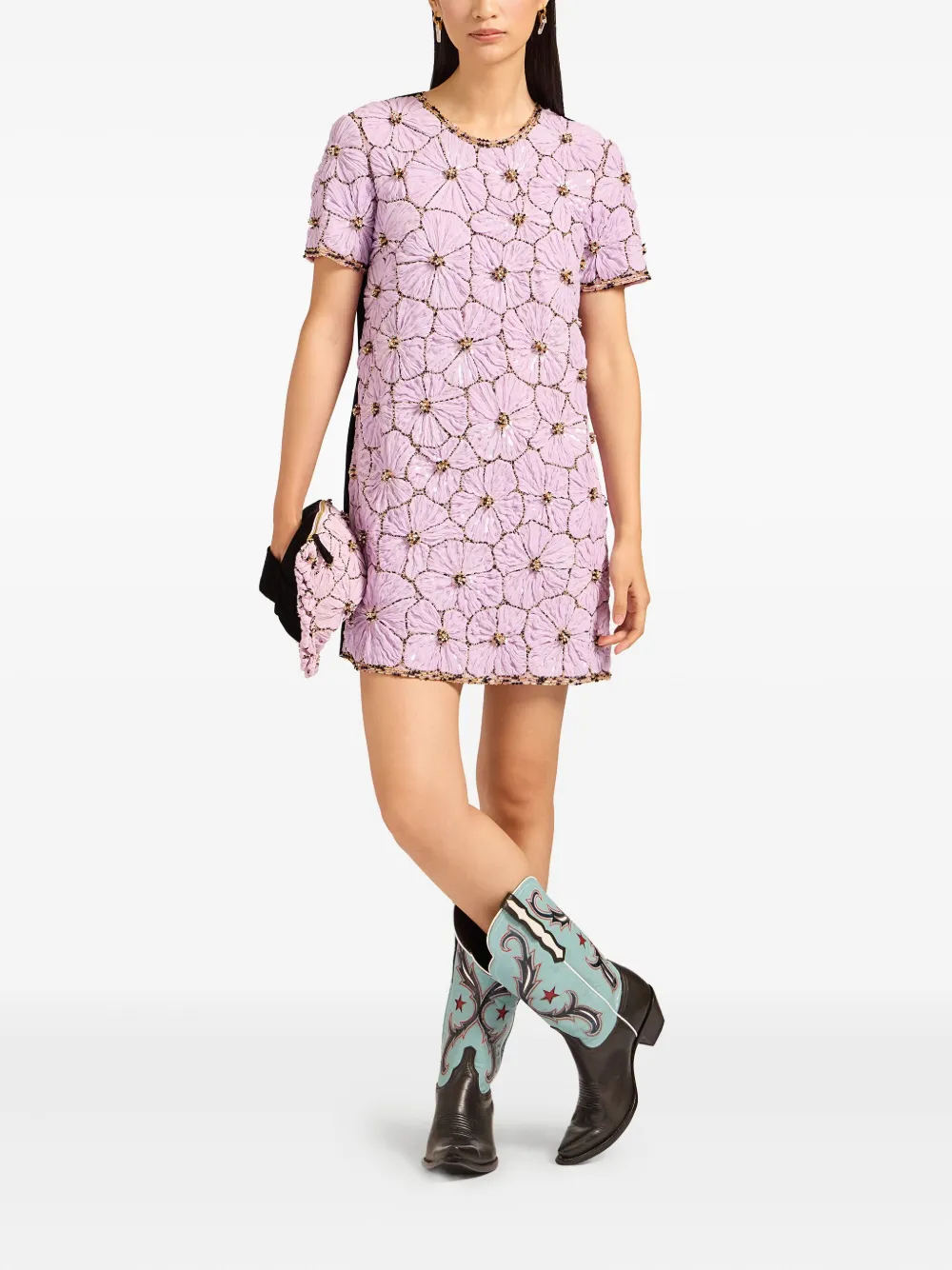 La DoubleJ Mini-jurk met geborduurde bloemen - Zwart