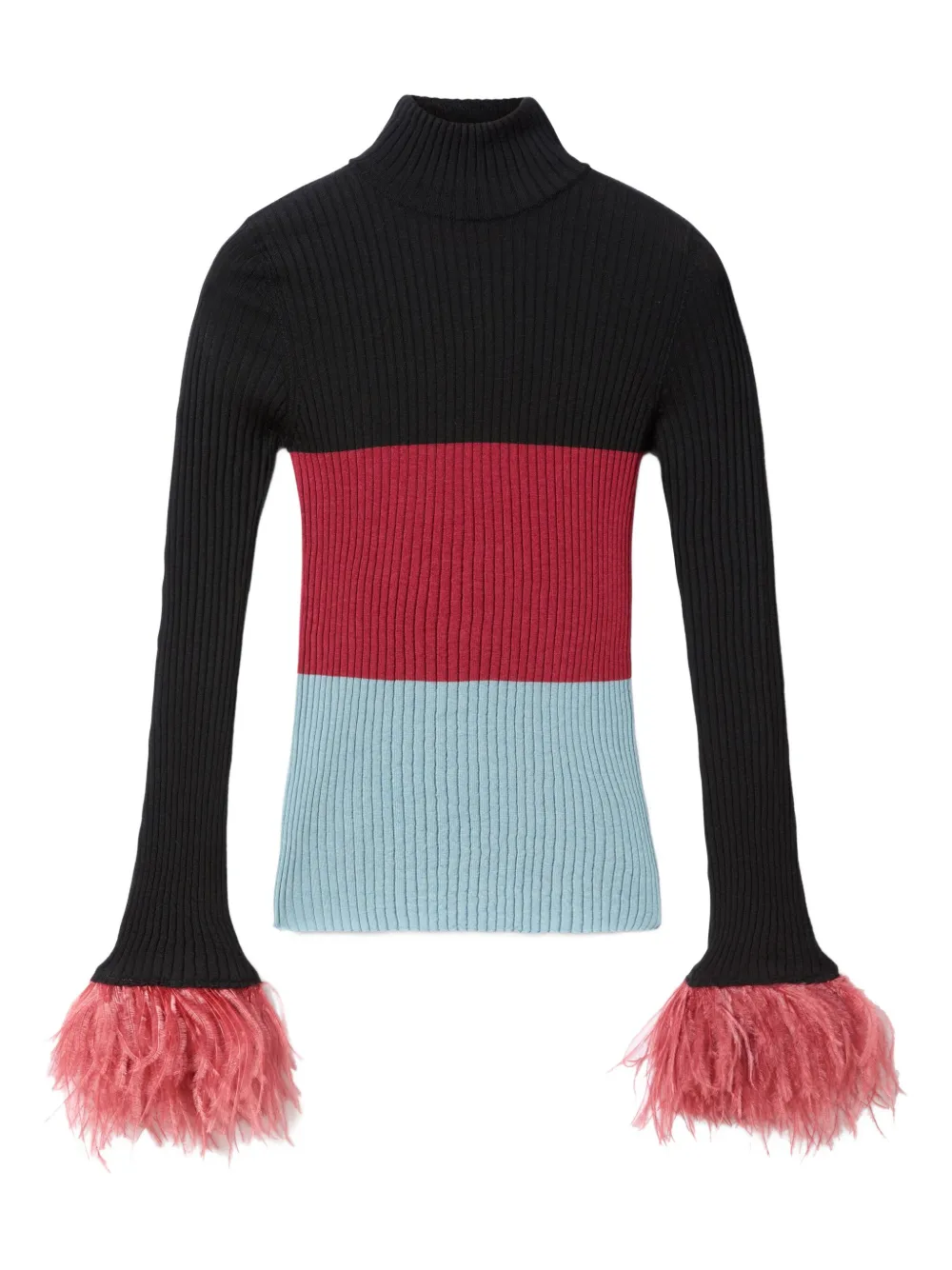 La DoubleJ Geribbelde top met veren Color Block Black