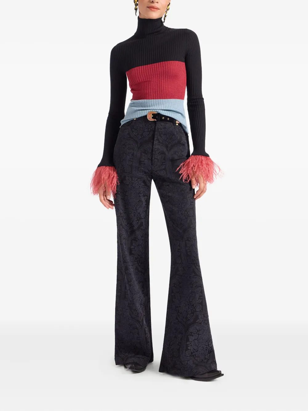 La DoubleJ Geribbelde top met veren Color Block Black