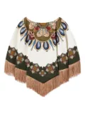 La DoubleJ floral-print fringed tunic - White