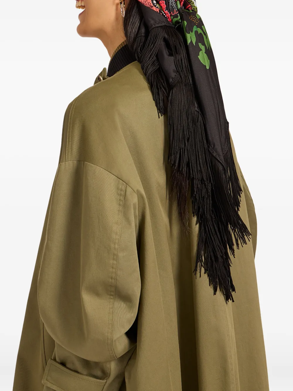 La DoubleJ Omkeerbare sjaal met bloemenprint en franje Zwart