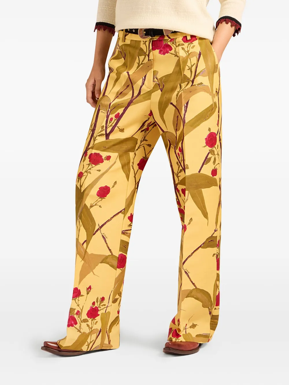 La Doublej Let Loose Floral-print Pleated Trousers In Yellow