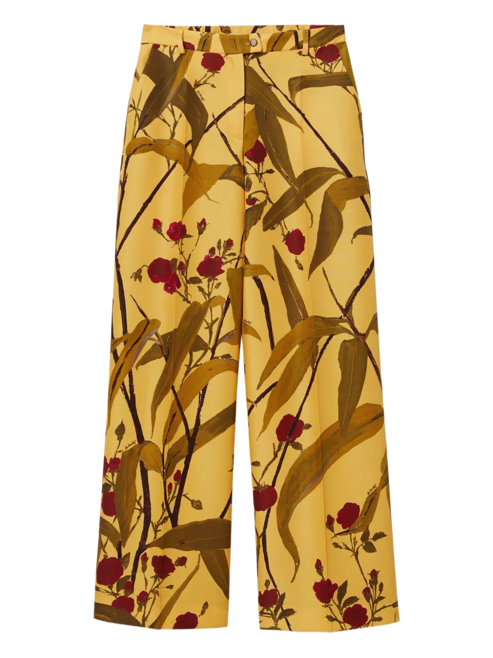 La Doublej Let Loose Floral-print Pleated Trousers In Yellow