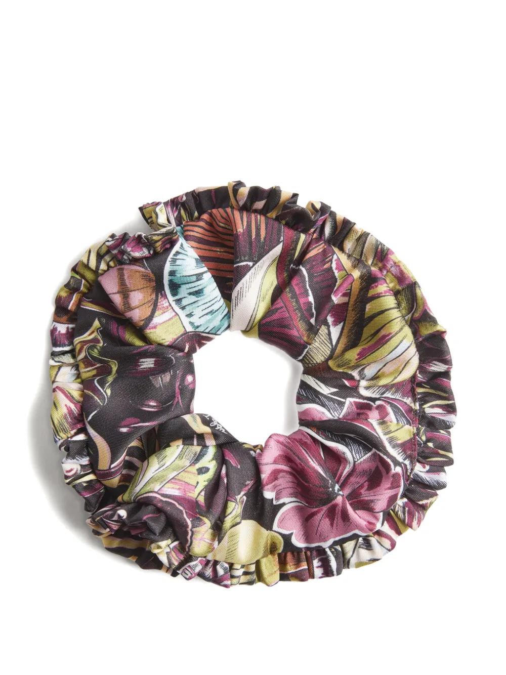 La DoubleJ Drie scrunchies met ruches en print Geel