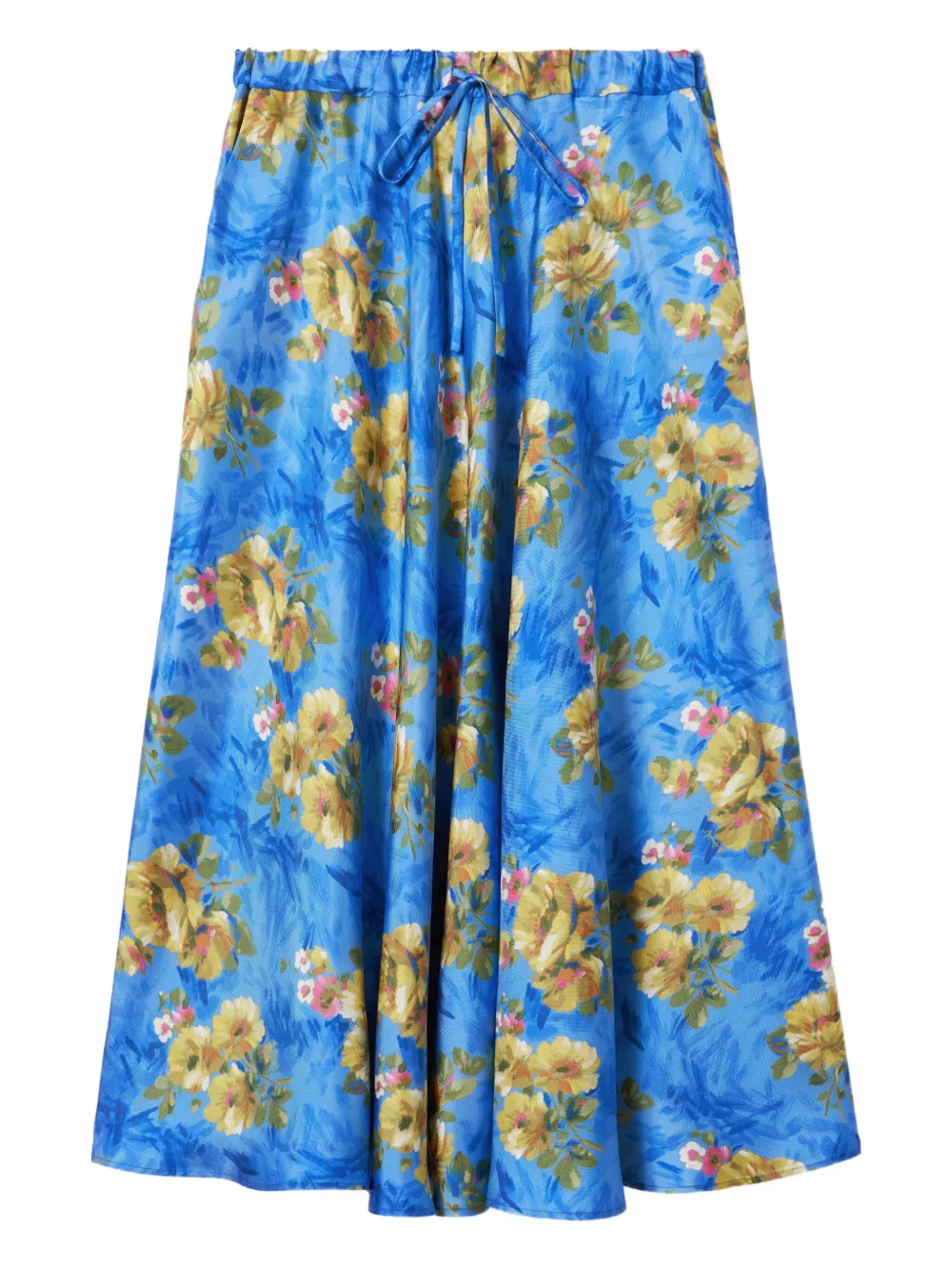 La DoubleJ Rok met bloemenprint en trekkoord Blauw