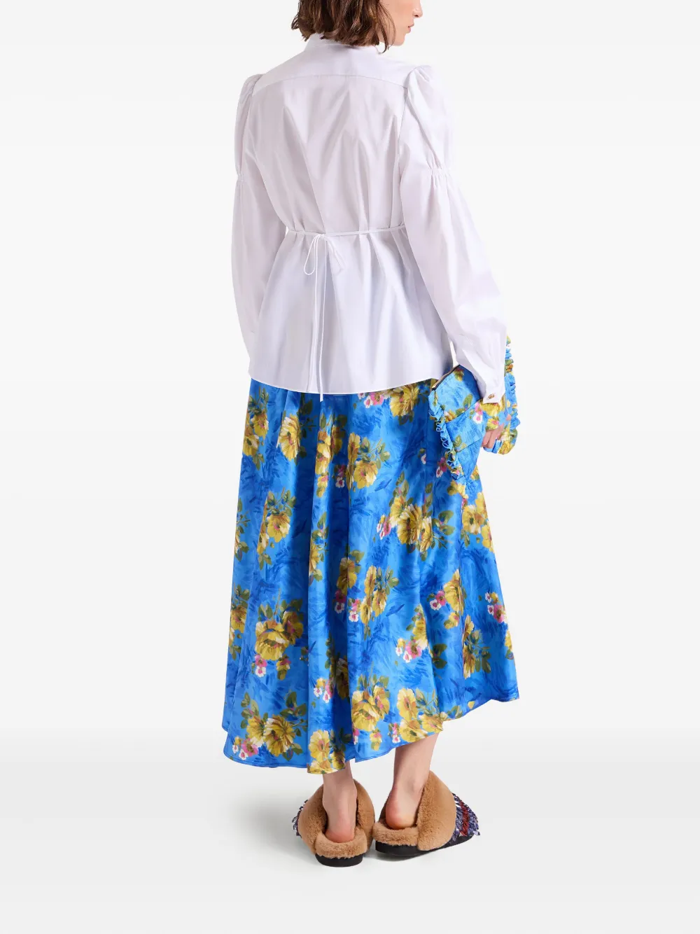 La DoubleJ Rok met bloemenprint en trekkoord Blauw