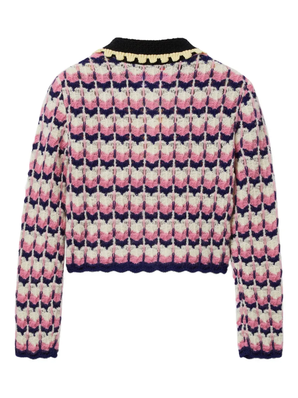 La Doublej Crochet-trimmed Geometric-pattern Sweater In Pink