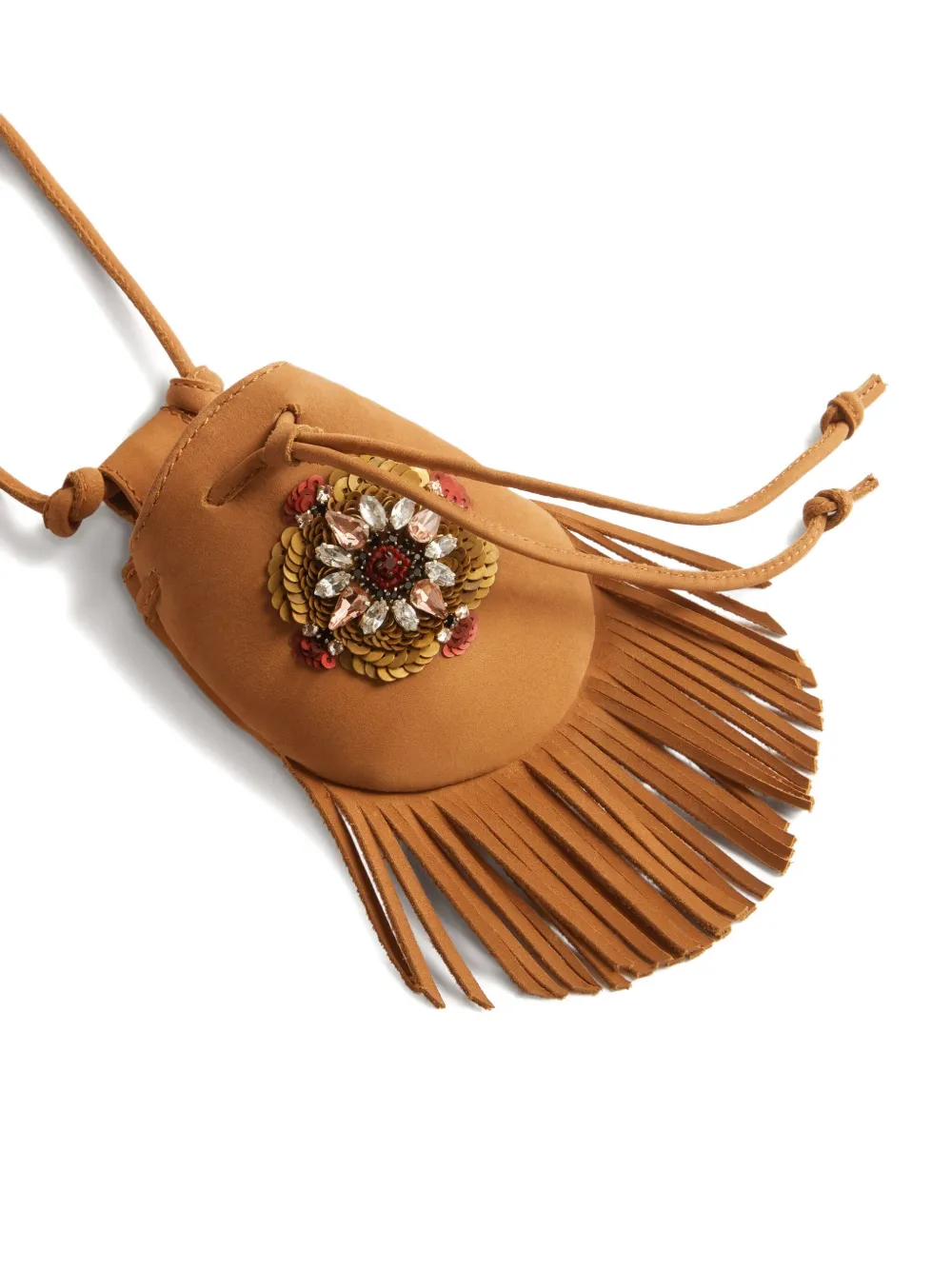 La Doublej Fringed Embellished Cross Body Bag In Brown