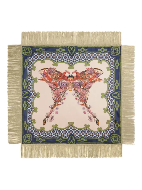 La DoubleJ butterfly-print fringed scarf