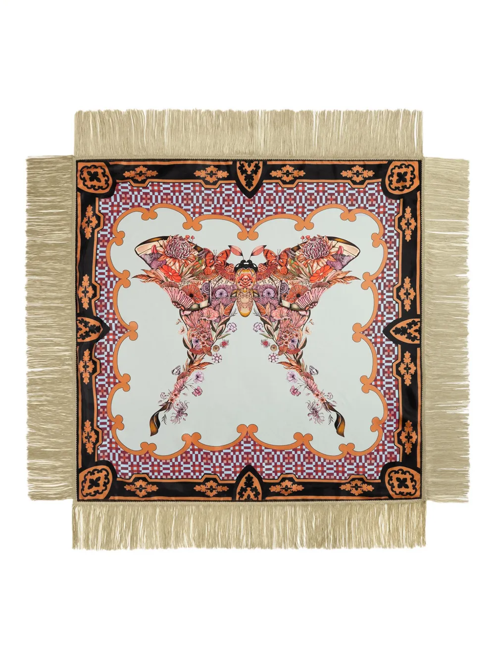 La DoubleJ Sjaal met franje en vlinderprint - Beige