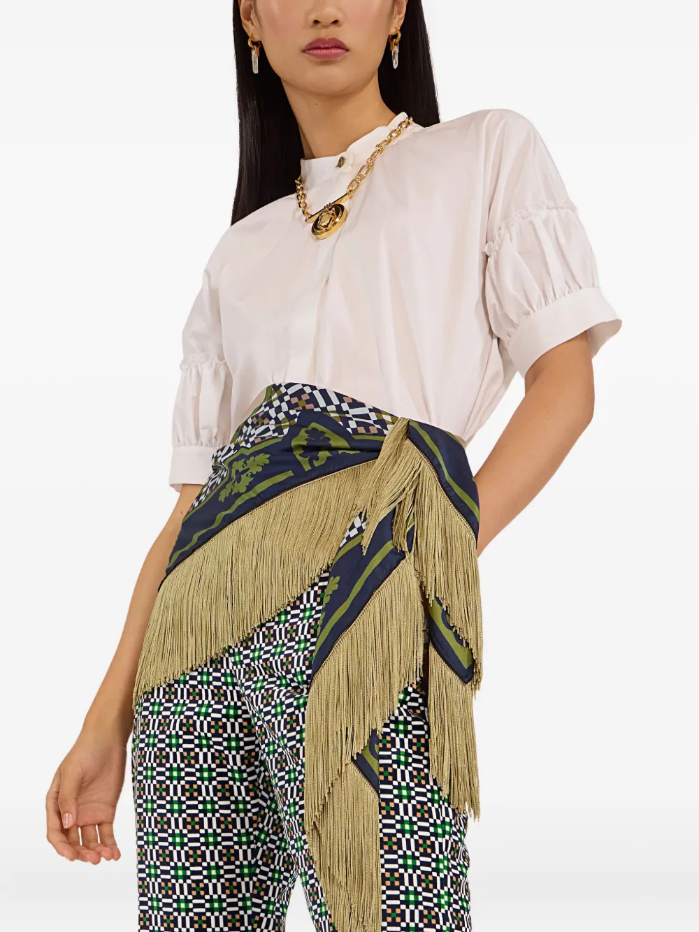 La DoubleJ Sjaal met franje en vlinderprint Beige