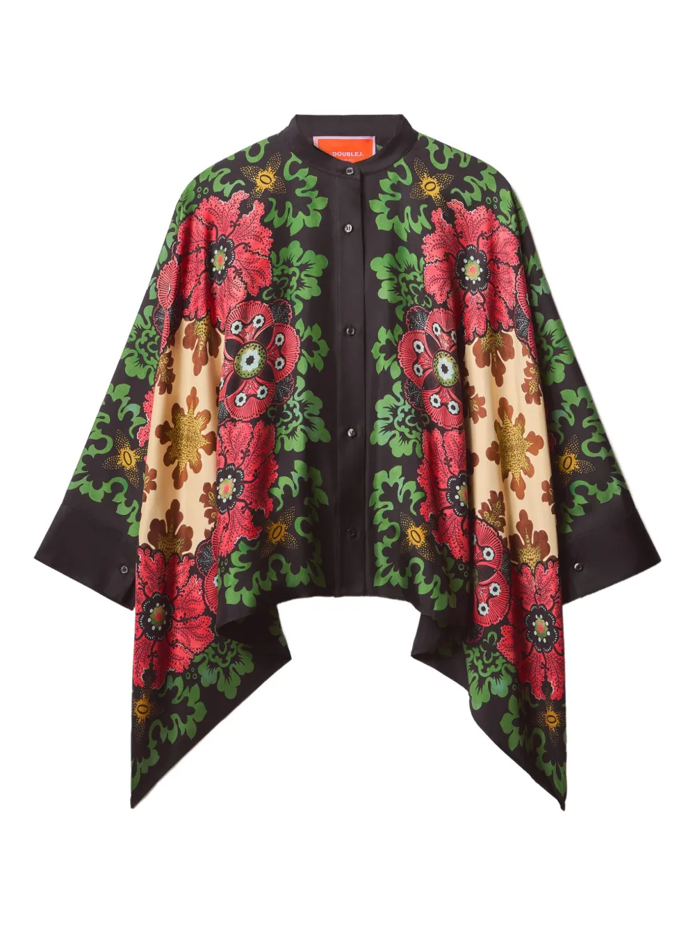 La Doublej La Double J Foulard Floral Silk-twill Shirt In Brown
