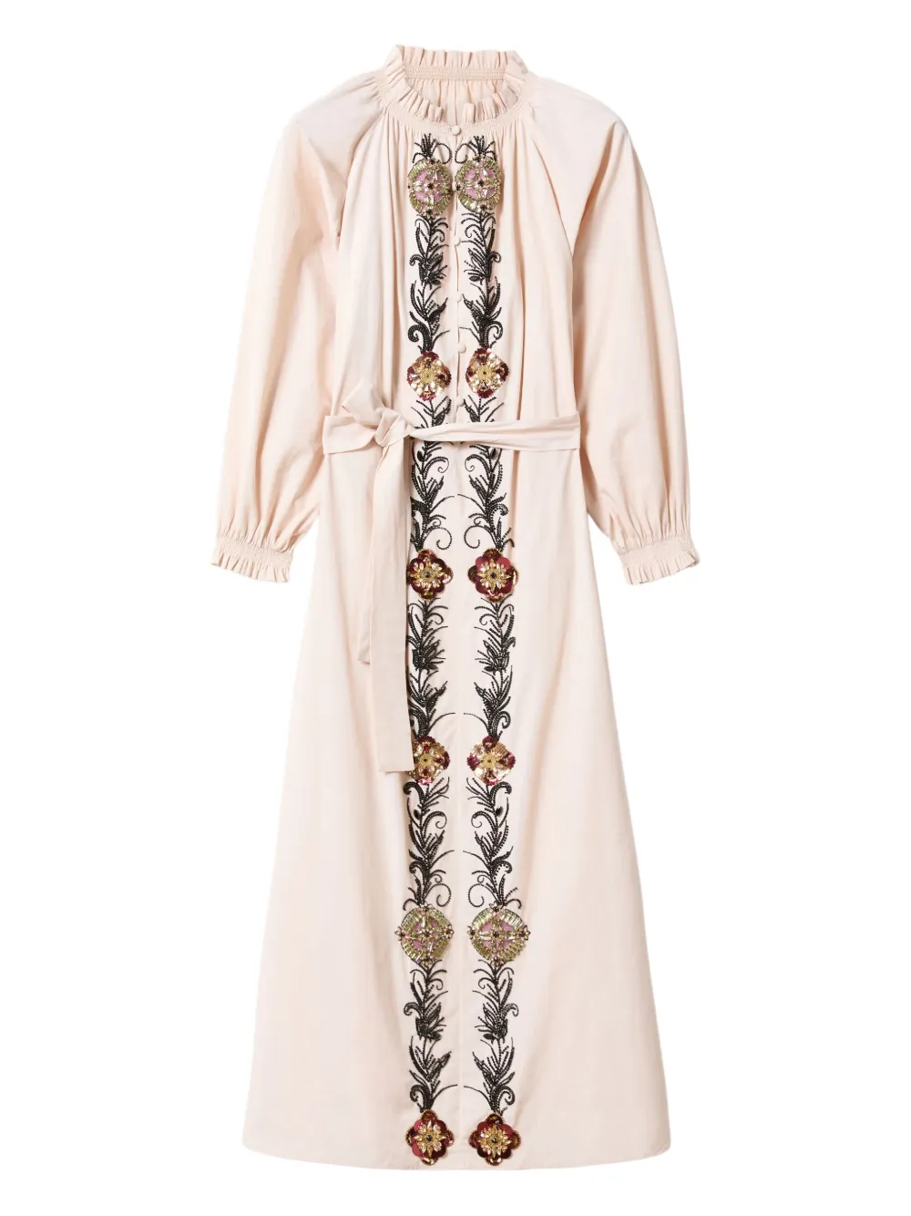 embroidered ruffle-trimmed dress