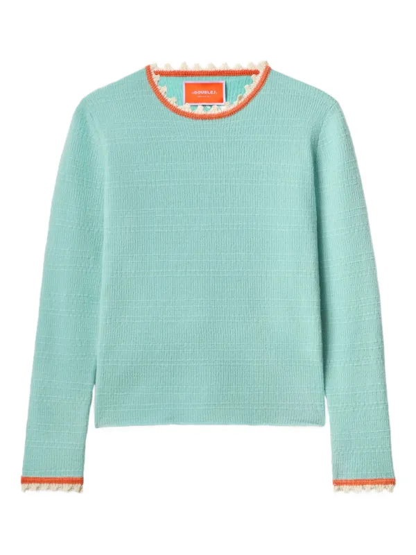 La DoubleJ Textured-knit Crew-neck Sweater in Green