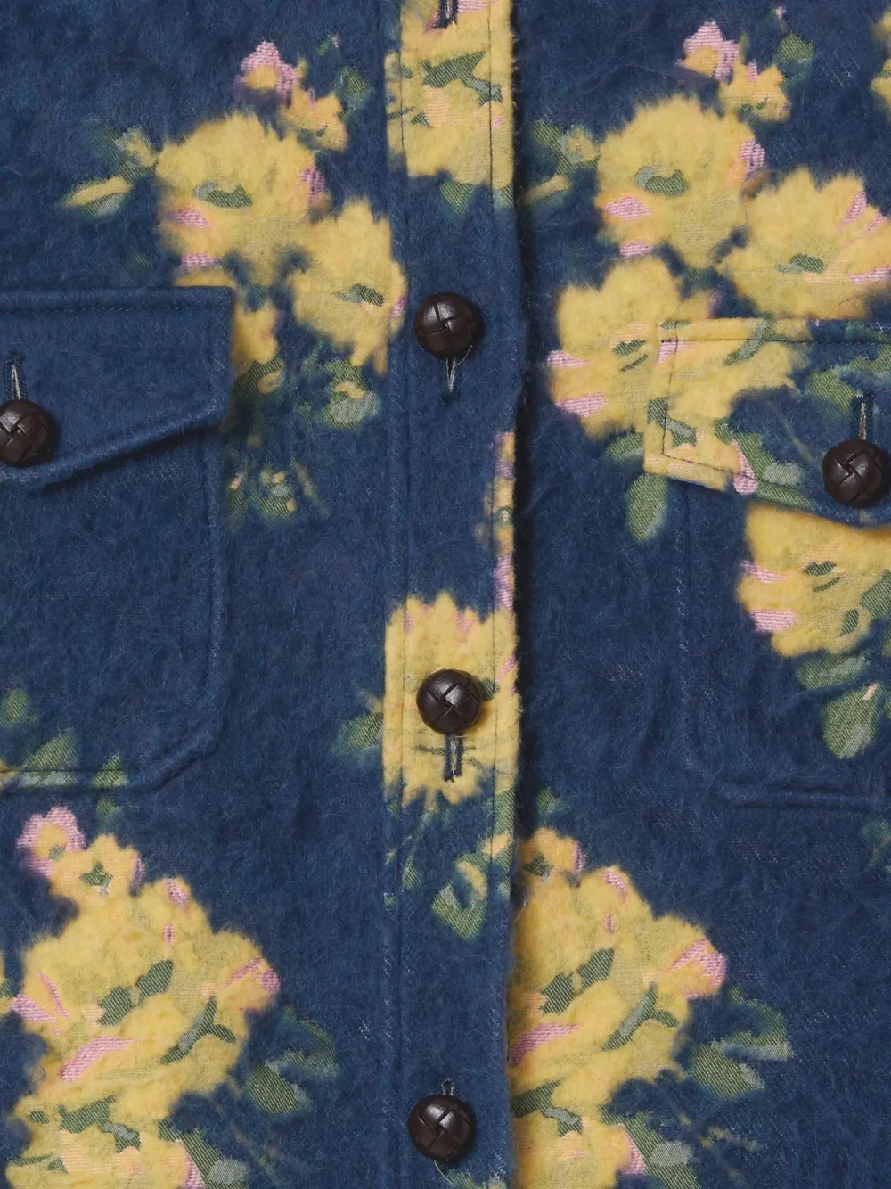 La Doublej Floral-jacquard Button-up Shirt Jacket In Blue