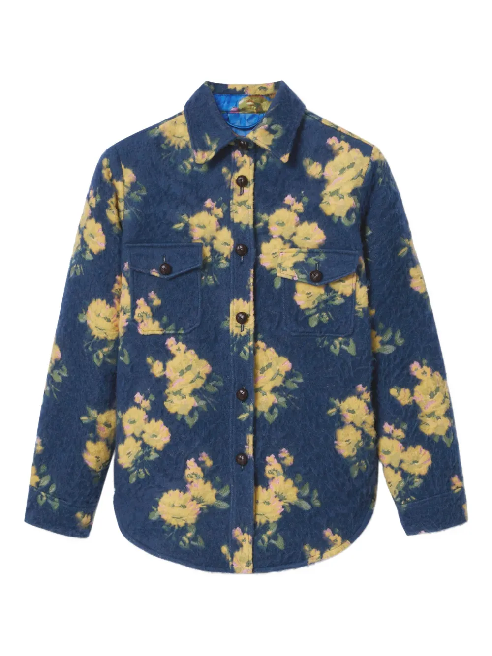 La Doublej Floral-jacquard Button-up Shirt Jacket In Blue