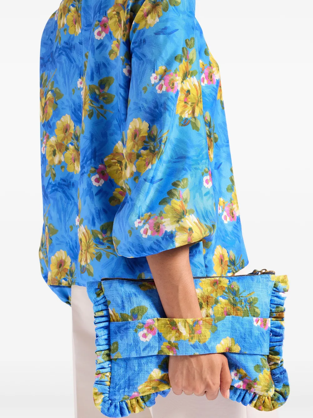 La DoubleJ Clutch met bloemenprint Blauw