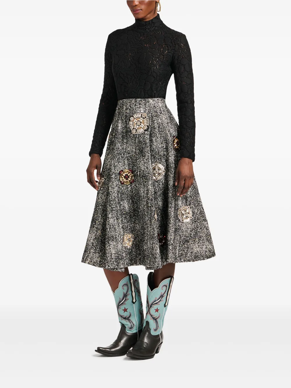 La DoubleJ Midi-rok met geborduurd detail Zwart